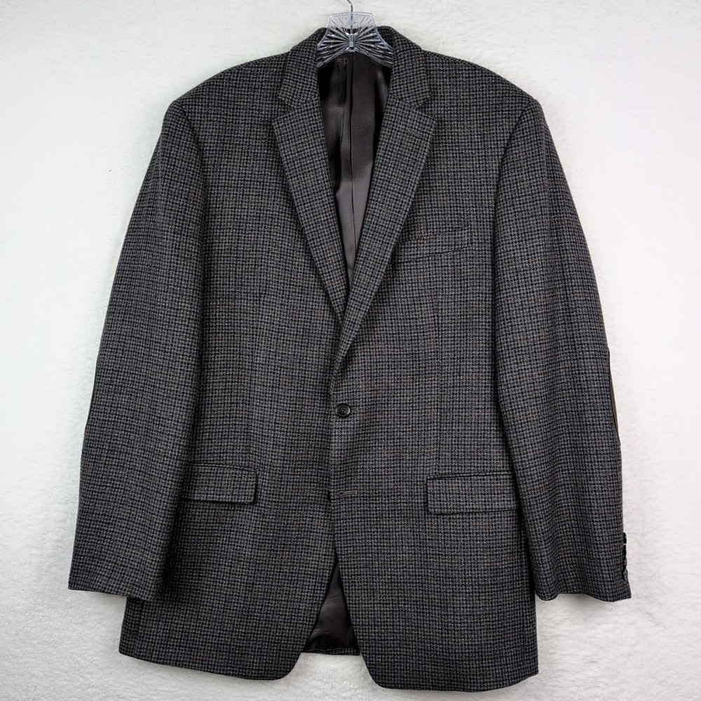 Ralph Lauren LRL 42L Men's Blazer Gray Plaid Wool Elbow Patches Sport Coat